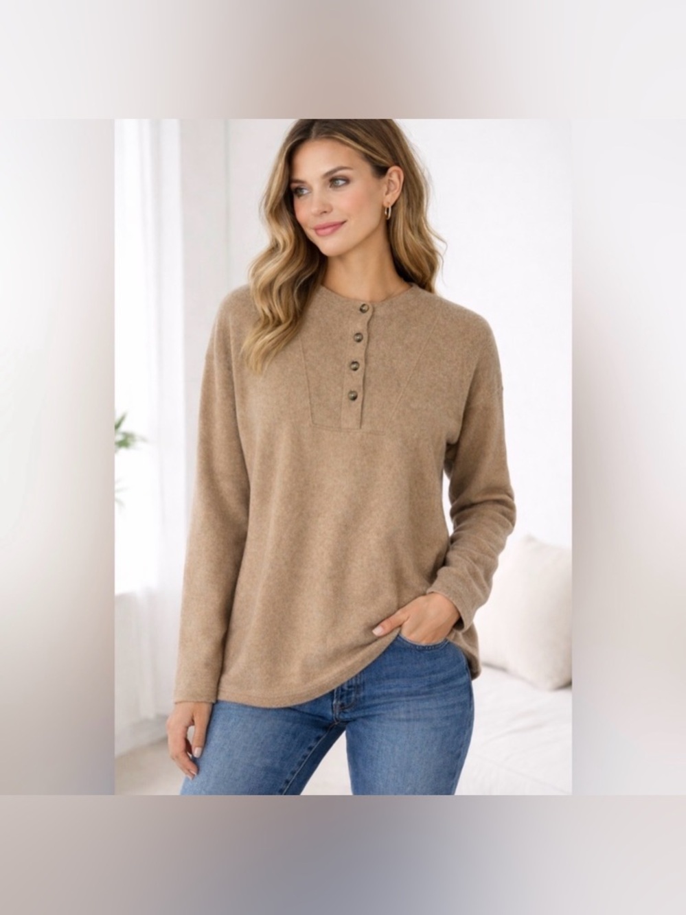 Madewell MWL Henley Sweater Top Tan Size XS NWT